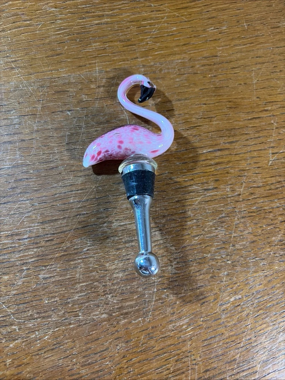 Pink Flamingo Glass Wine Bottle Stopper Murano Style Art Glass Beachy Coastal